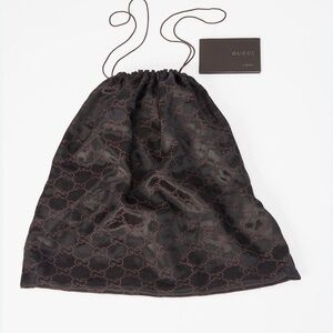 Gucci Black and Brown Logo Drawstring Bag